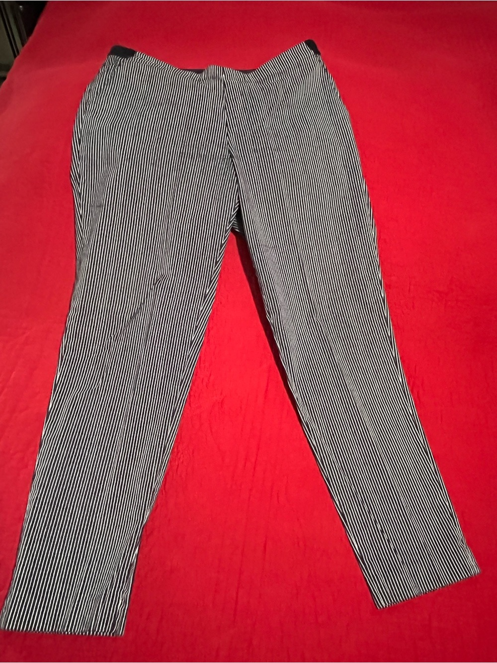 Uniqlo Navy Blue and White Pinstripe Ankle Pants